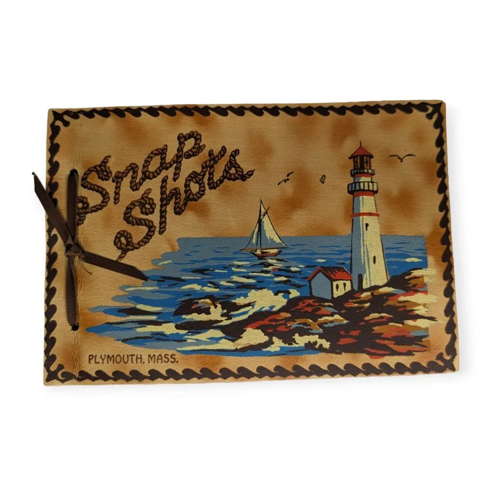 Vintage 1950s Leather Bound Souvenir Plymouth MA Snap Shot Book Unused